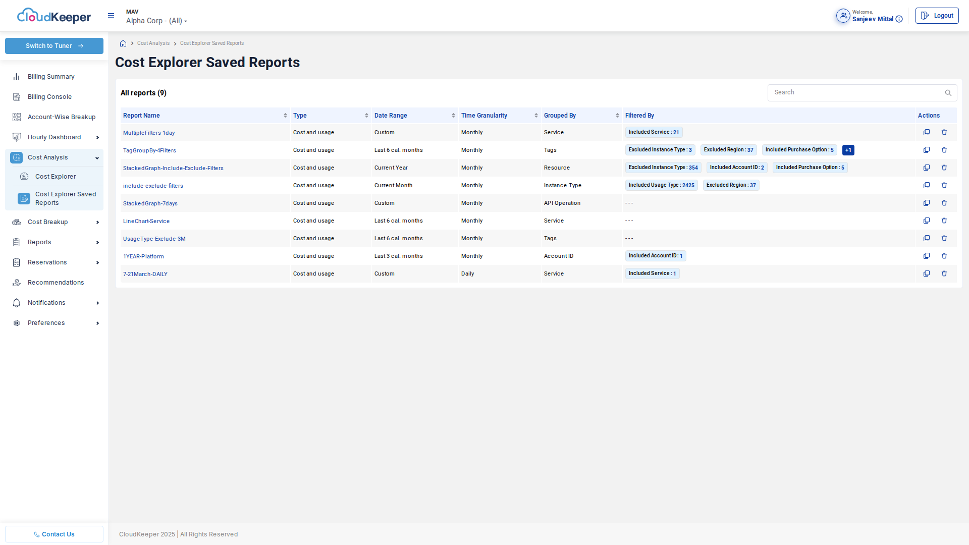 Saved Reports